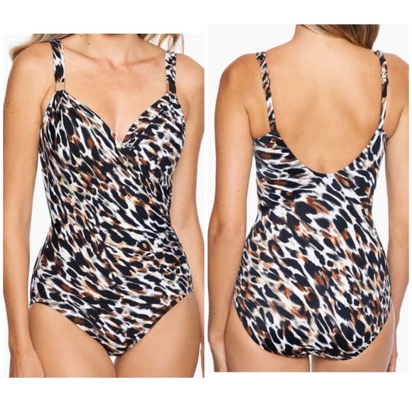 Miraclesuit Fur Realz Siren One Piece Swimsuit Size 16 Animal Print Slimming - Picture 1 of 14